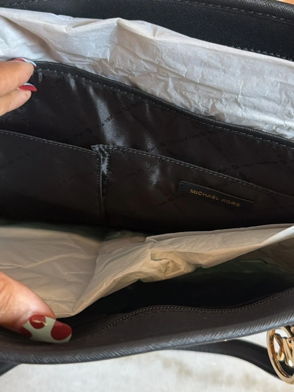 Michael Kors Black Saffiano Tote with Gold Logo Charm